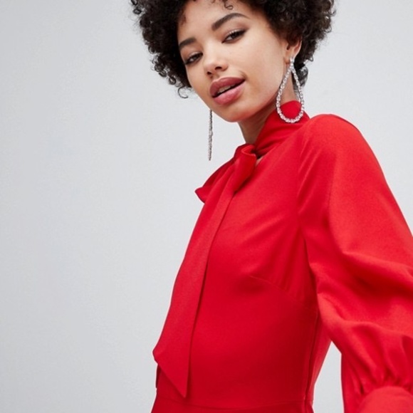 - Warehouse Pussybow neck tie Maxi Dress Red Asos - Picture 4 of 9
